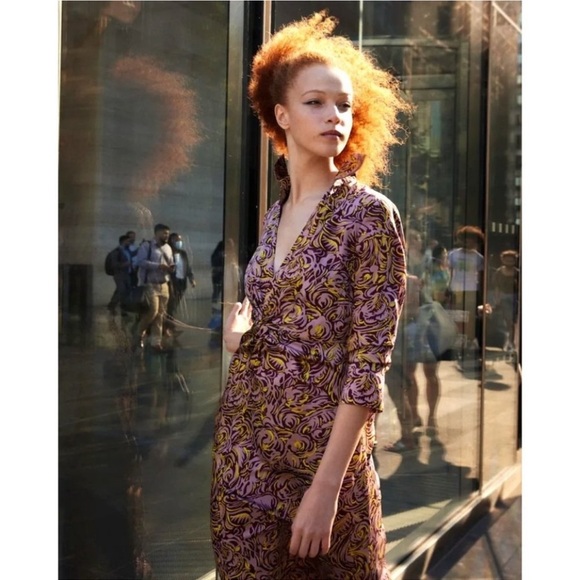 Cinq À Sept  Dayna Desert Rose Printed Twill Gathered Midi Dress Size 2 NWT - Picture 5 of 7